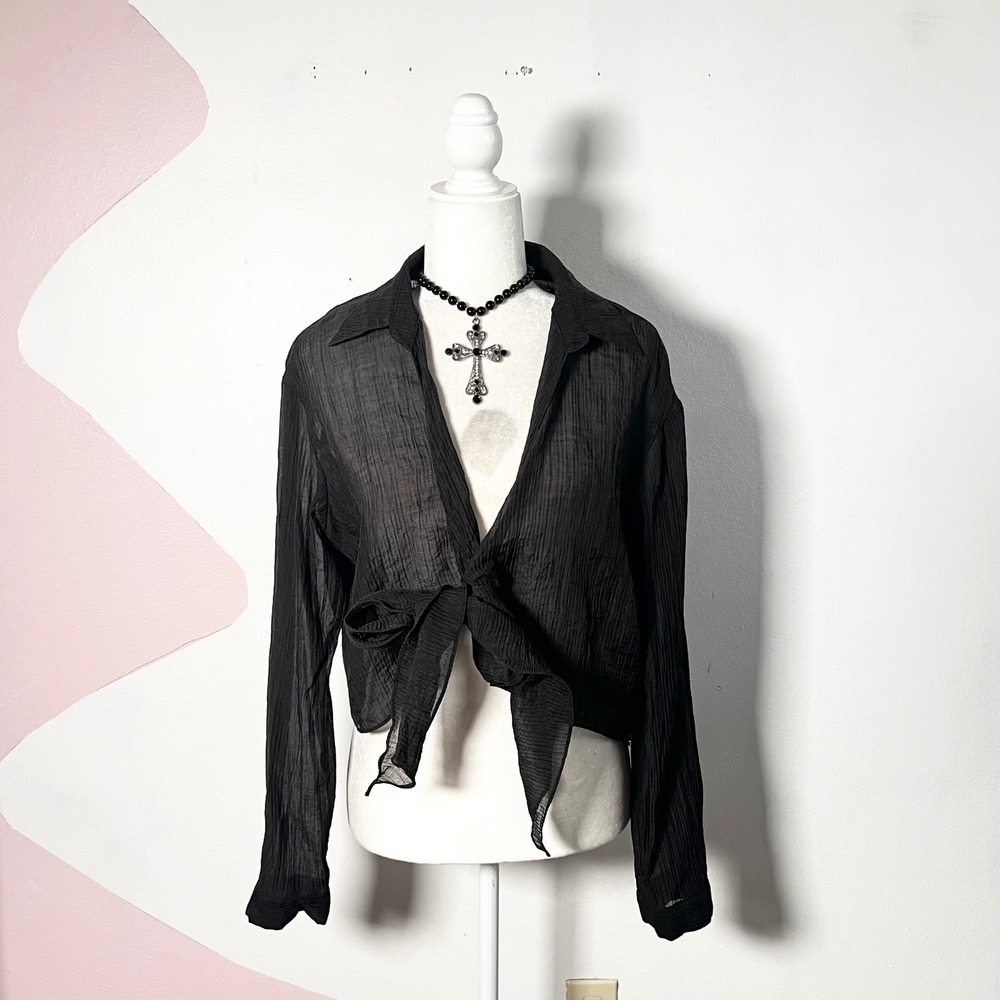 Black Bolero Top Women's 2X Sheer Mesh Grunge Indie Sleaze Goth